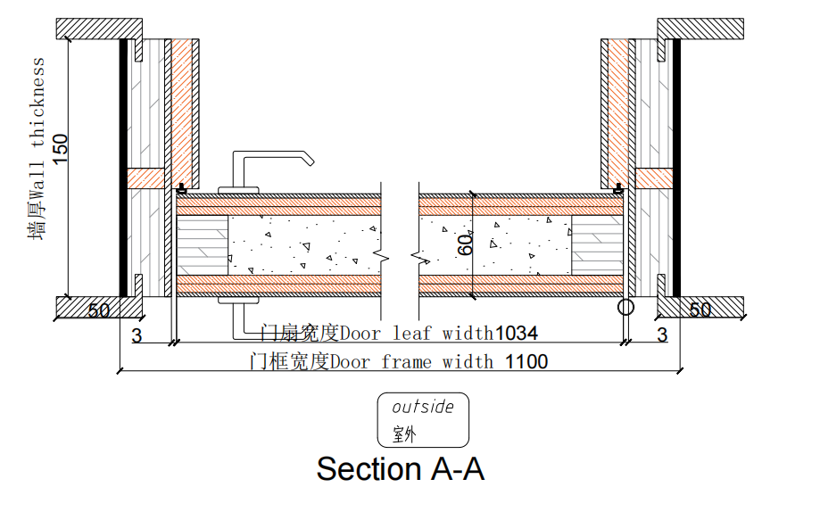 Wood fire door construction detail drawing