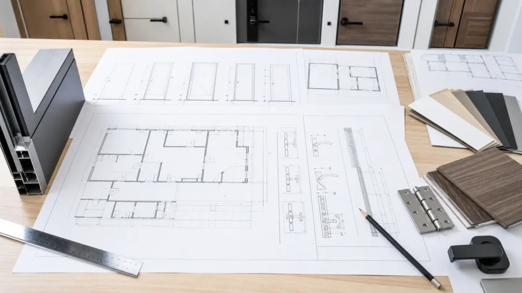 Commercial door schedule drawings with frame samples hardware and finish swatches