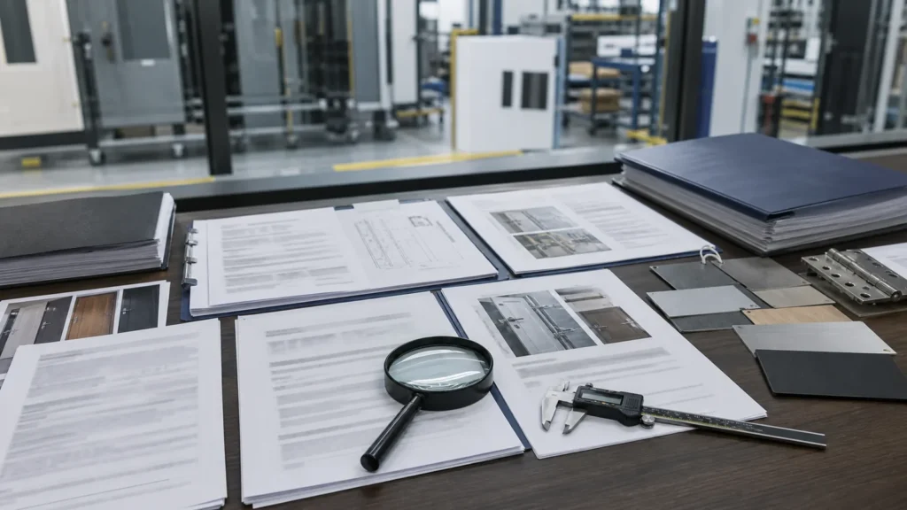 Commercial door certificates factory records and inspection documents under review
