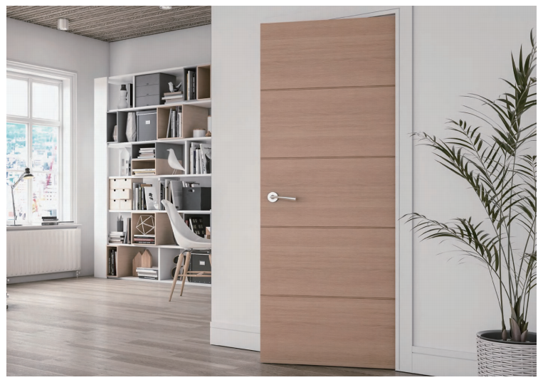 Interior veneered door in a contemporary room