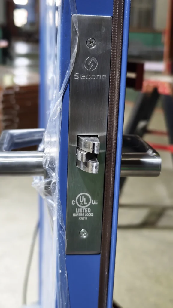 Mortise lock preparation on a steel door