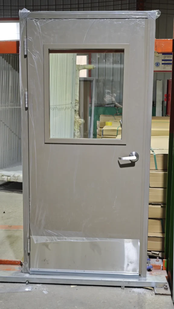 Hospital door with large vision panel prepared in the factory