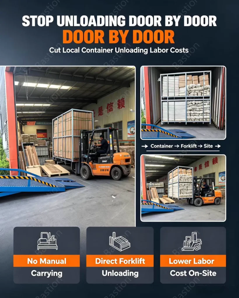 Forklift-ready export package method designed to reduce manual unloading